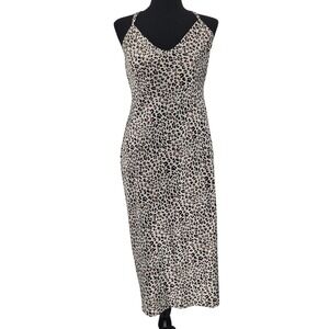 Everly Leopard Print Slip Midi Dress Womens Size L Cowl Back V-Neck Date Night